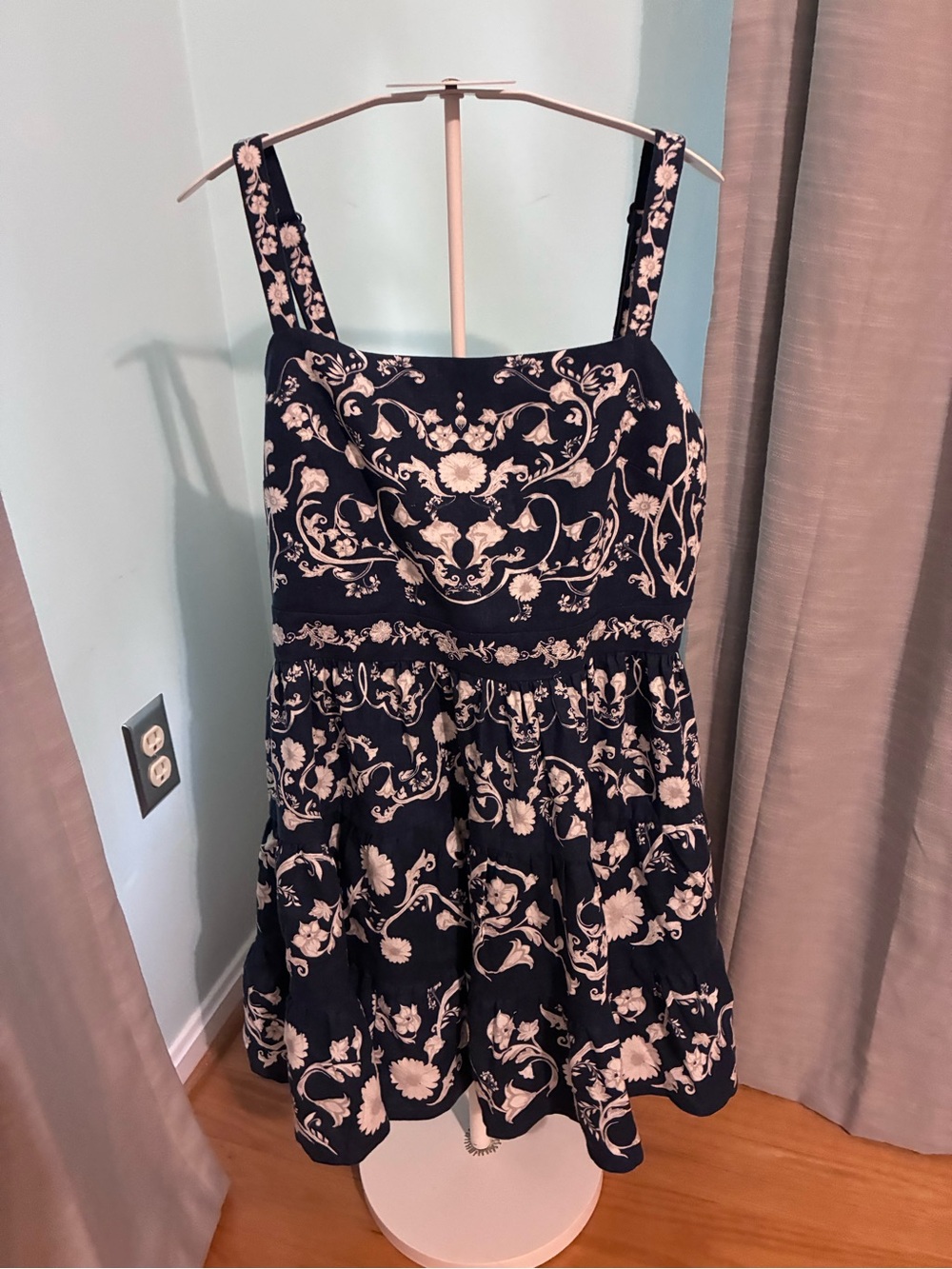 Caroline Constas Navy Mini Dress with White Floral Embroidery Print